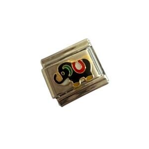 NWT 9mm Vintage Black Lucky Elephant Silver Stainless Steel Italian Charms